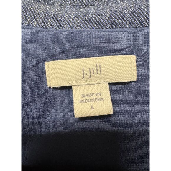 J. JILL Denim Blue Slat Open Front Oversized Roll Tab Sleeve Blazer, Sz L - Picture 7 of 9